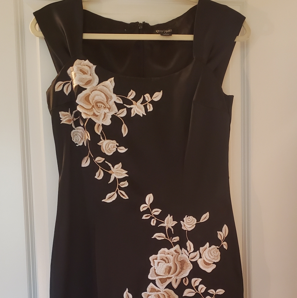 WHBM black embroidered silk dress, 6